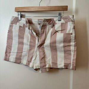 pink and white striped shorts